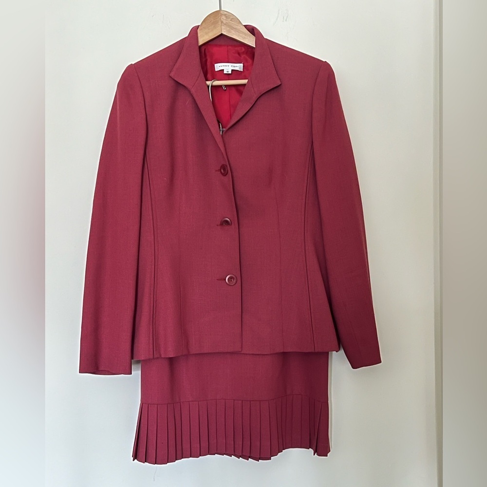 Vintage 100% Fine Wool Sunny Choi Canada-Made Fringe Old Money Skirt Suit 8-10
